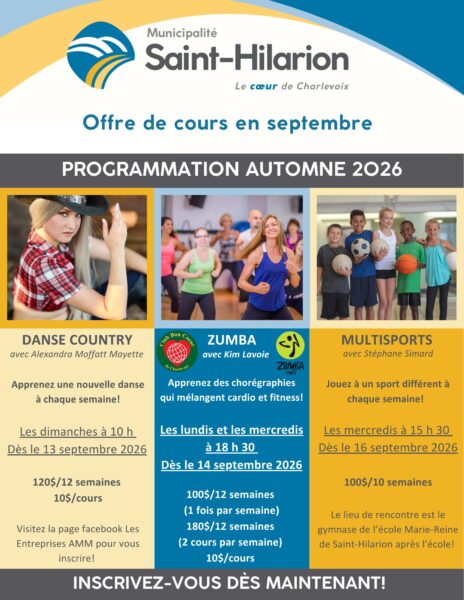 Cours de danse country, de Zumba et de multisports sont prévus dès septembre à Saint-Hilarion! 