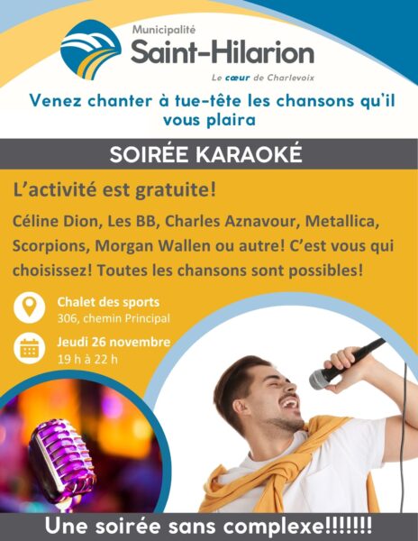 Soirée karaoké à Saint-Hilarion le jeudi 26 novembre 2026 de 19 h à 22 h